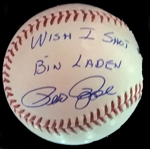 Baseball signed in blue ink with the words Wish I Shot Bin Laden
