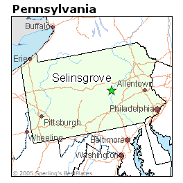 Map of Pennsylvania highlighting Selinsgrove