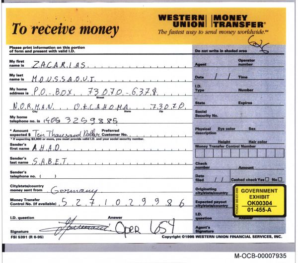 Western Union Money Transfer — Government Exhibit